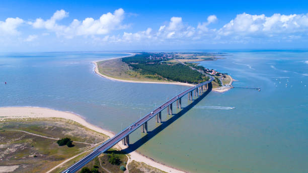 An aerial view of Noirmoutier bridge in Vendee, France